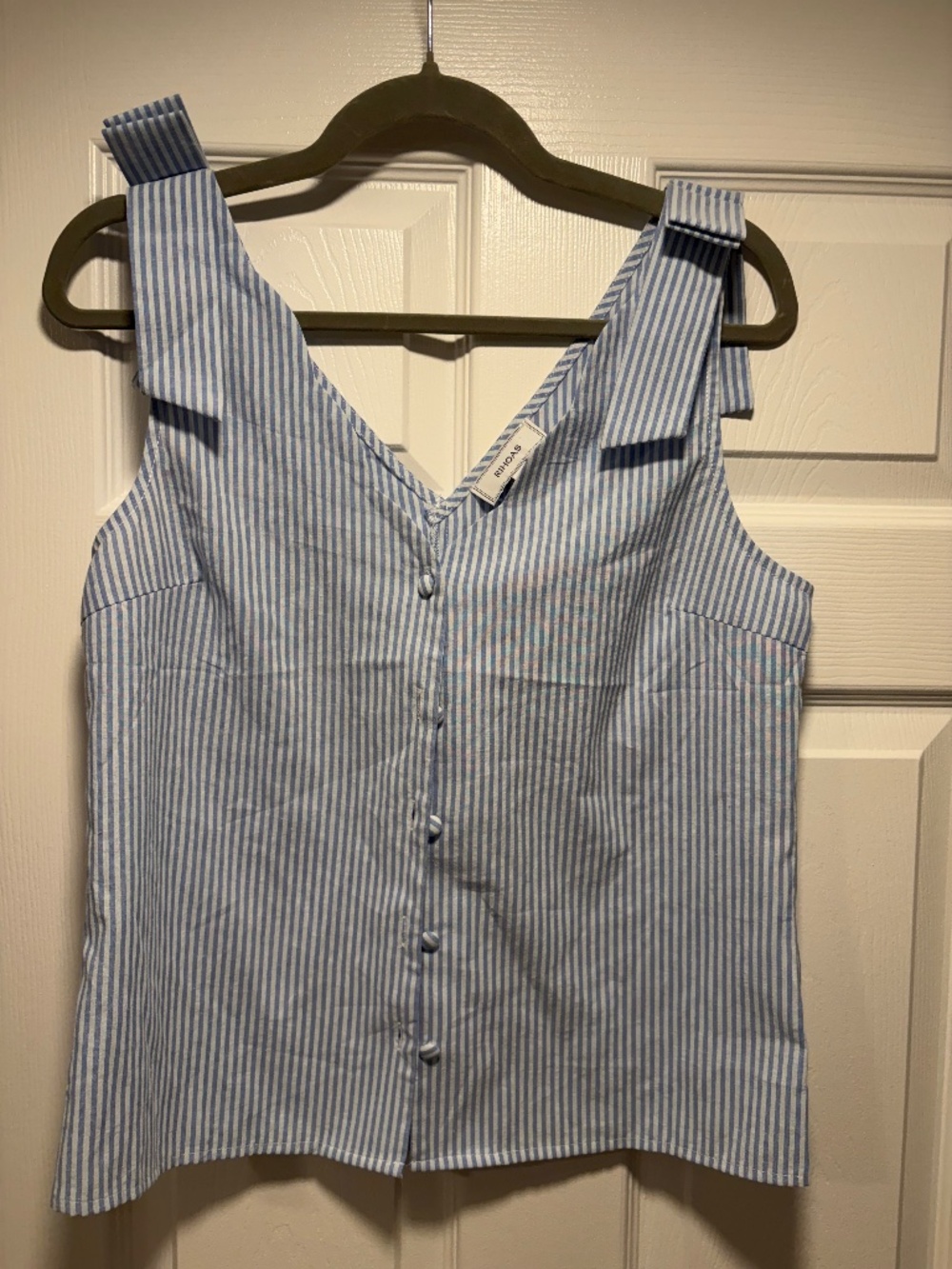 RIHOAS Blue and White Striped Tie-Shoulder Top Size M